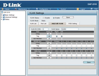 Настройка коммутатора D-Link DAP-2310